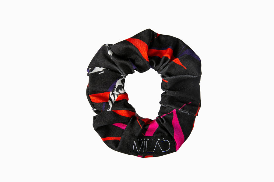 Scrunchie Negro Tropical Print