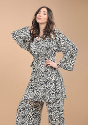 Kimono María Animal Print Negro