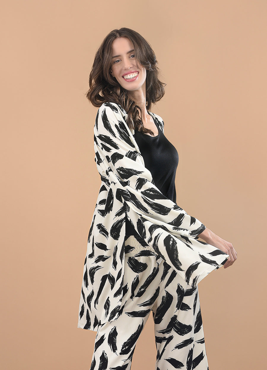 Kimono María Blanco Plumas Negras
